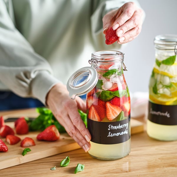 KORKEN Bottle shaped jar with lid, clear glass/black, 1 l