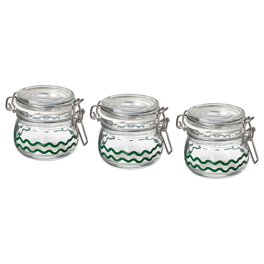 KORKEN Jar with lid, clear glass/patterned green, 13 cl IKEA