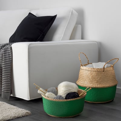 KRALLIG Basket, sedge natural/green, 25 cm