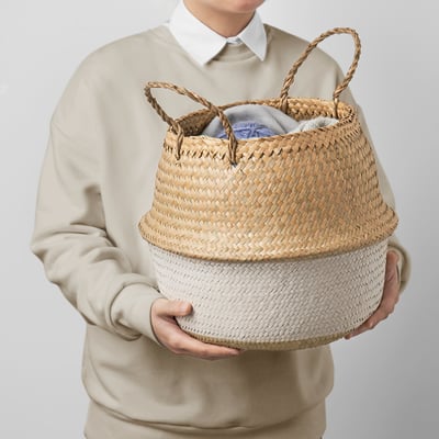 KRALLIG Basket, sedge natural/white, 25 cm