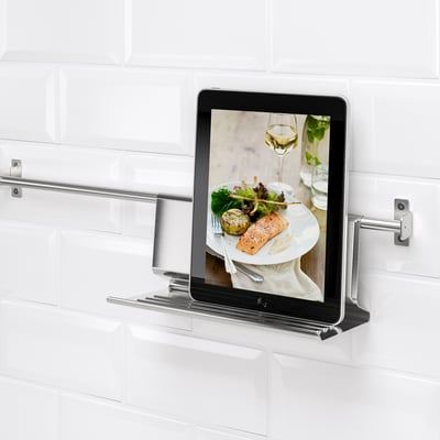 KUNGSFORS Tablet stand, stainless steel, 26x12 cm