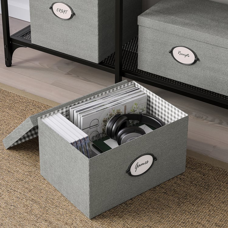 KVARNVIK grey, Storage box with lid, 25x35x20 cm IKEA