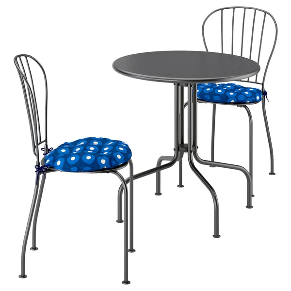 LÄCKÖ Table+2 chairs, outdoor, grey/Klösan dark blue, 70 cm