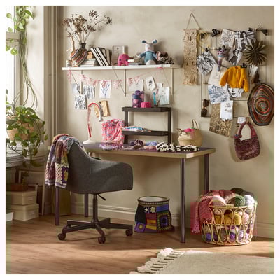 LAGKAPTEN / ADILS Desk, grey/wood effect dark grey, 140x60 cm