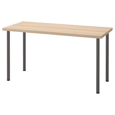 LAGKAPTEN / ADILS Desk, white stained oak effect/dark grey, 140x60 cm