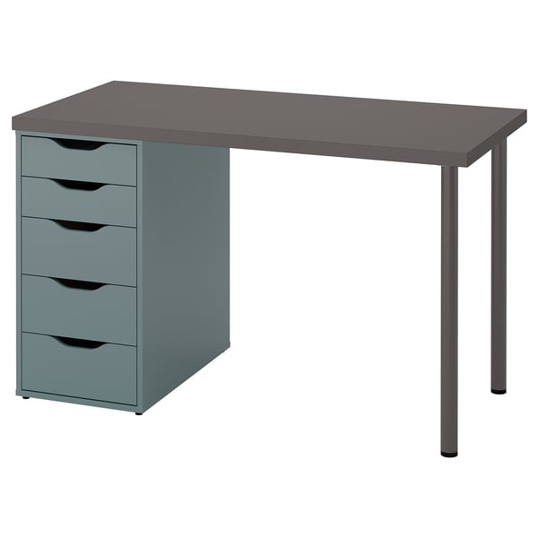 LAGKAPTEN / ALEX Desk, dark grey/greyturquoise, 120x60 cm IKEA