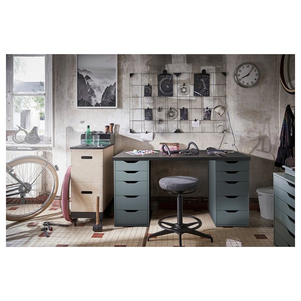LAGKAPTEN / ALEX Desk, grey/turquoise, 140x60 cm IKEA
