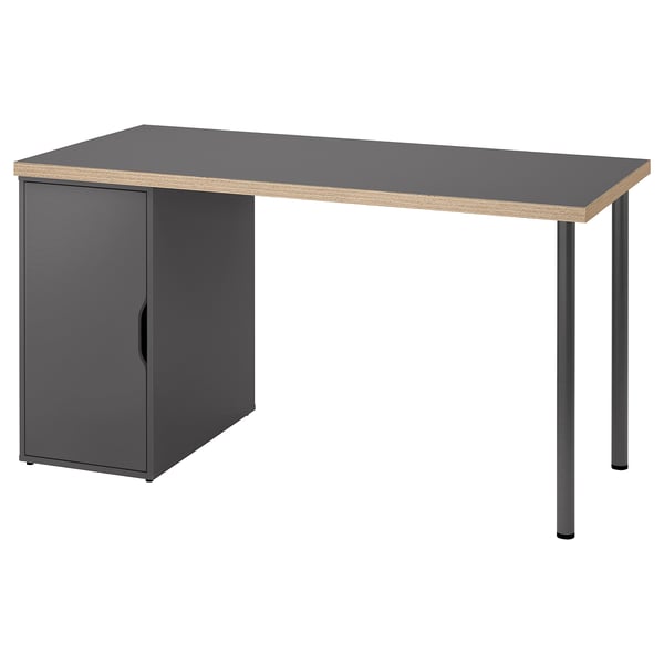 LAGKAPTEN / ALEX Desk, grey/wood effect, 140x60 cm