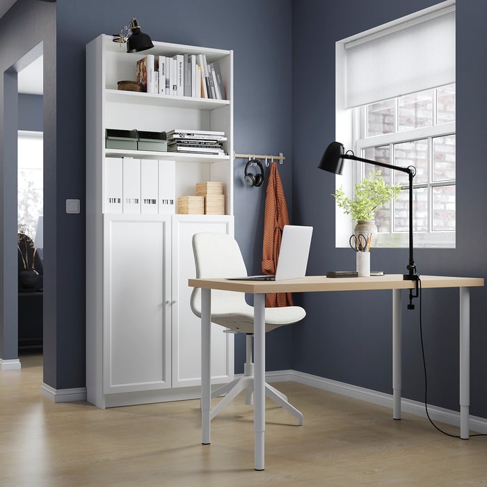LAGKAPTEN / OLOV desk, white stained oak effect/white, 120x60 cm IKEA