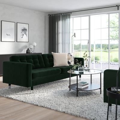 LANDSKRONA 3-seat sofa, Djuparp dark green/metal