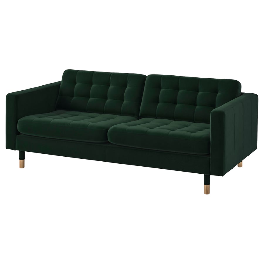 LANDSKRONA 3 seater sofa, Djuparp dark green velvet with wood legs IKEA