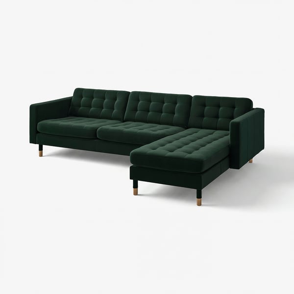 LANDSKRONA 4-seat sofa, with chaise longue/Djuparp dark green/wood
