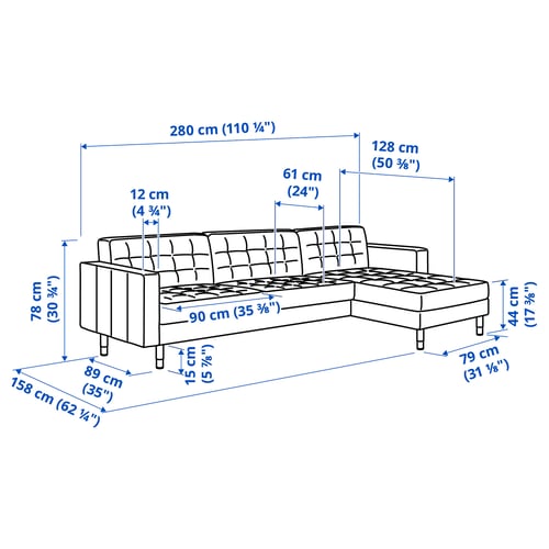 LANDSKRONA 4-seat sofa, with chaise longue/Gunnared dark grey/wood