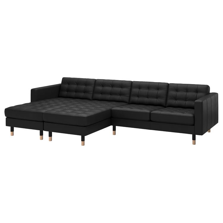 LANDSKRONA 4 seater sofa with chaise longues, Grann/Bomstad black