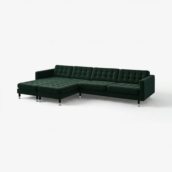 LANDSKRONA 5-seat sofa, with chaise longues/Djuparp dark green/metal