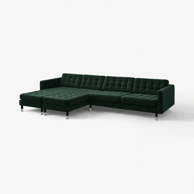 LANDSKRONA 5-seat sofa, with chaise longues/Djuparp dark green/metal