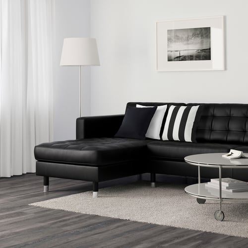LANDSKRONA 5 seater sofa with 2 chaise longues, Grann/Bomstad black