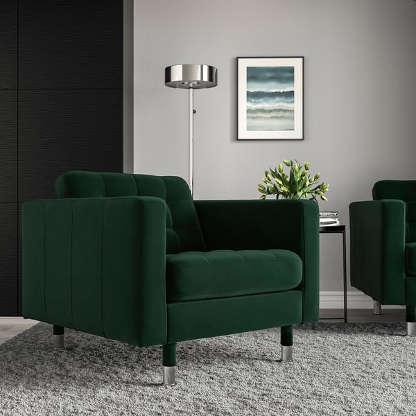 LANDSKRONA Armchair, Djuparp dark green/metal