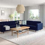 LANDSKRONA Corner sofa, 5-seat, Djuparp dark blue/wood