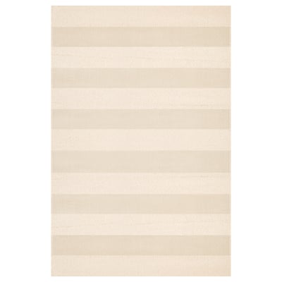 A LANDSVÄG off-white rug. Its soft, low pile has a textured stripe design. Rectangle shape.
