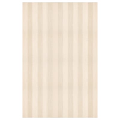 Off-white striped rug, soft, low pile, rectangular shape.