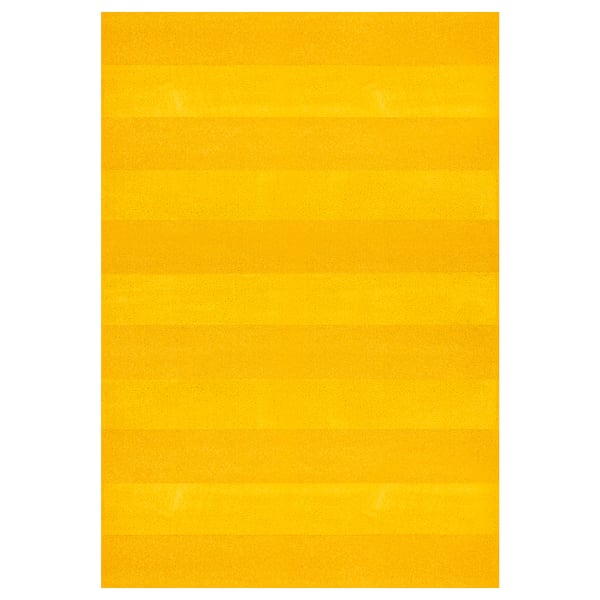 A yellow rectangular rug, soft and textured, with a simple striped pattern.
