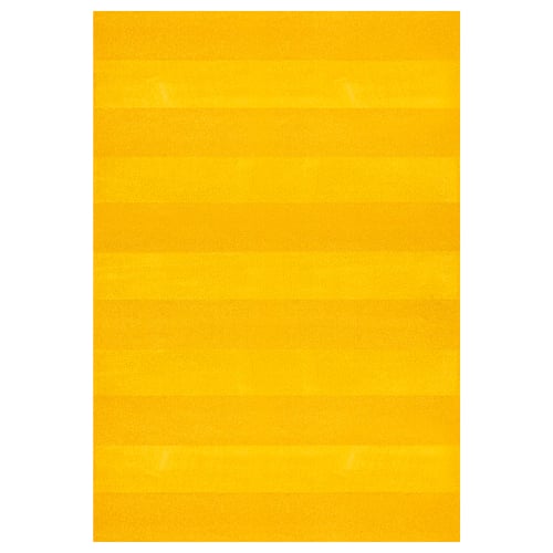 A yellow rectangular rug, soft and textured, with a simple striped pattern.