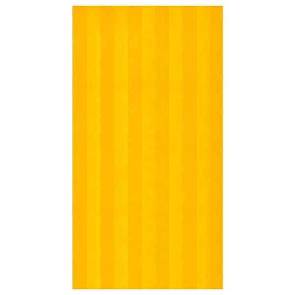 Bright yellow striped rug, rectangular, soft pile, ideal for bedrooms.