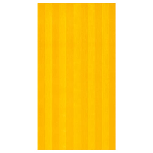 Bright yellow striped rug, rectangular, soft pile, ideal for bedrooms.