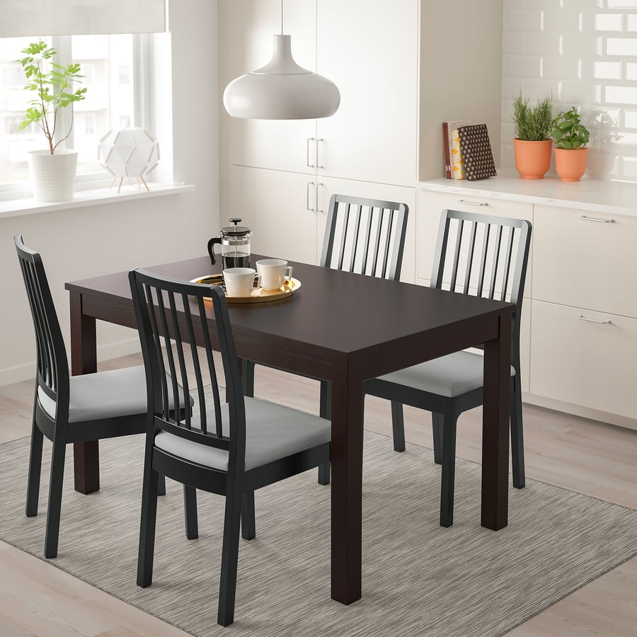LANEBERG / EKEDALEN Table and 4 chairs, brown/black light grey, 130