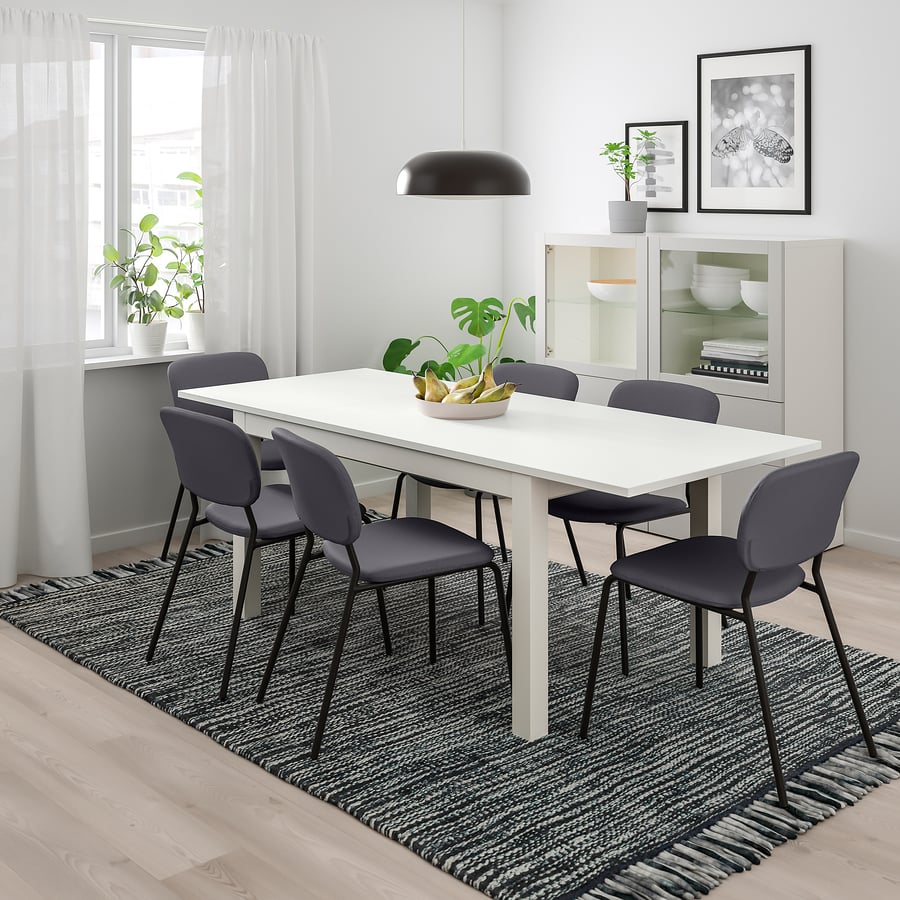 LANEBERG / KARLJAN dining table and 4 chairs, white/dark grey dark grey