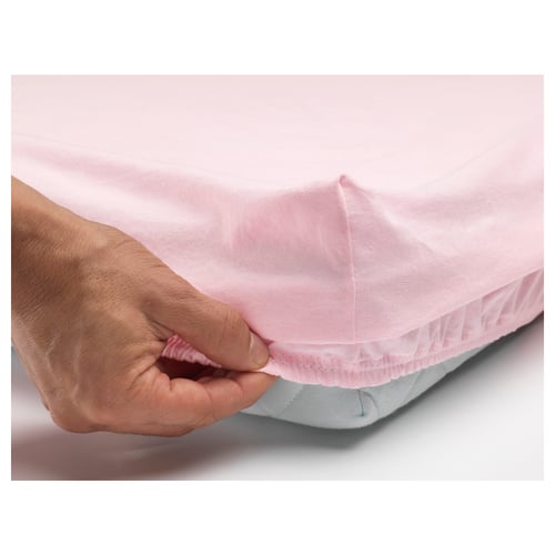 LEN fitted sheet for cot, white/pink, 70x140 cm IKEA