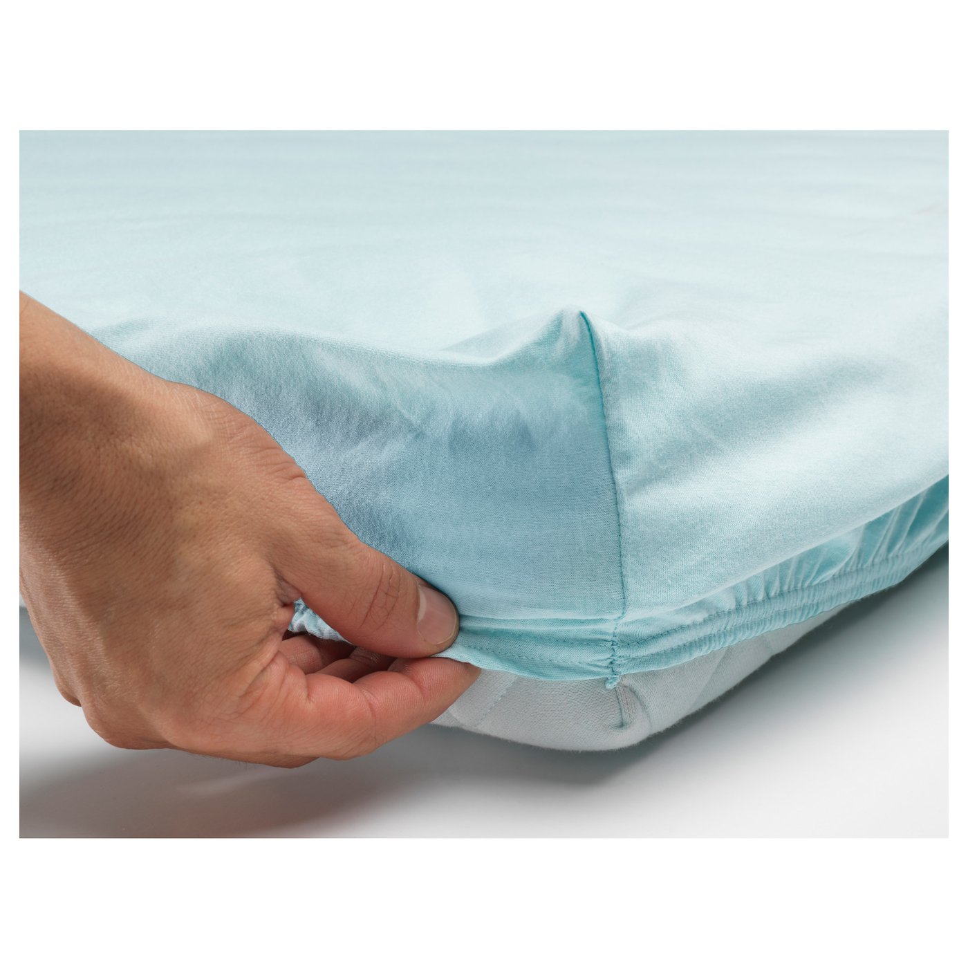 LEN Fitted sheet for cot White/turquoise 70 x 140 cm IKEA