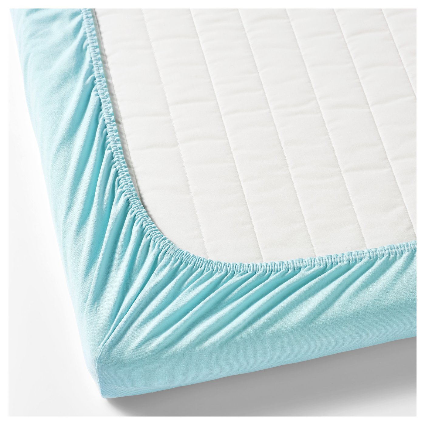 LEN Fitted sheet for cot White/turquoise 70 x 140 cm IKEA