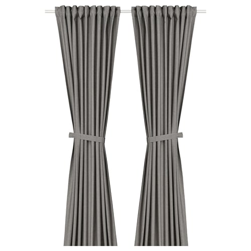 LENDA Curtains with tie-backs, 1 pair - dark grey/with heading tape 140x250 cm