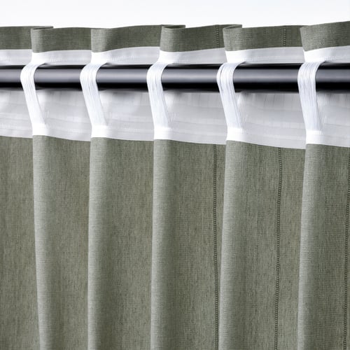 LENDA curtains with tiebacks, 1 pair, light greygreen, 140x250 cm IKEA
