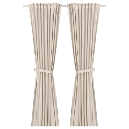 LENDA Curtains with tie-backs, 1 pair - off-white/with heading tape 140x250 cm