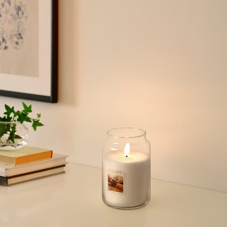 LIKHET scented candle in glass, Cinnamon/natural, 100 hr IKEA