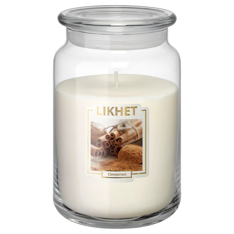 LIKHET scented candle in glass, Cinnamon/natural, 100 hr IKEA