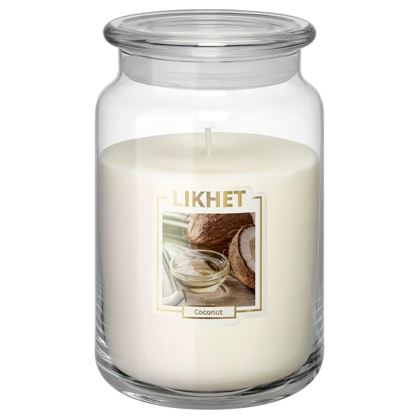 LIKHET scented candle in glass, Coconut/natural, 100 hr IKEA