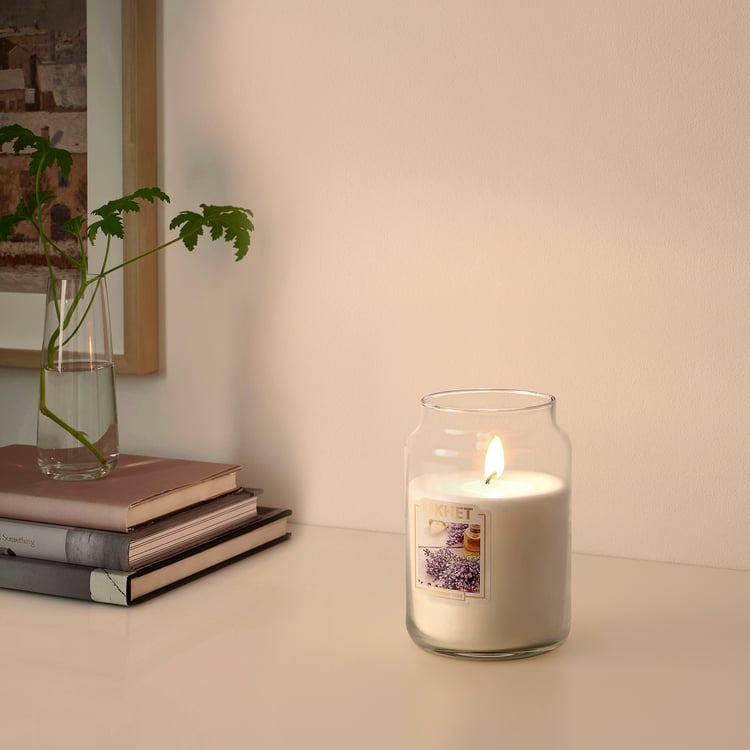 LIKHET scented candle in glass, Lavender bliss/natural, 100 hr IKEA