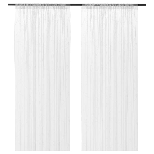 LILLEGERD Sheer curtains, 1 pair, white leaves/with rod pocket, 145x250 cm