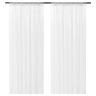 LILLEGERD Sheer curtains, 1 pair, white leaves/with rod pocket, 145x250 cm