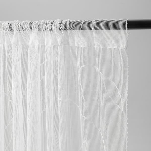LILLEGERD Sheer curtains, 1 pair, white leaves/with rod pocket, 145x250 cm