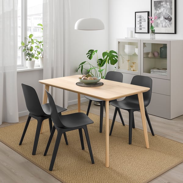 LISABO / ODGER dining table and 4 chairs, ash veneer/anthracite, 140x78
