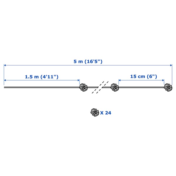 LIVSÅR LED lighting chain with 24 lights, indoor/tulle white
