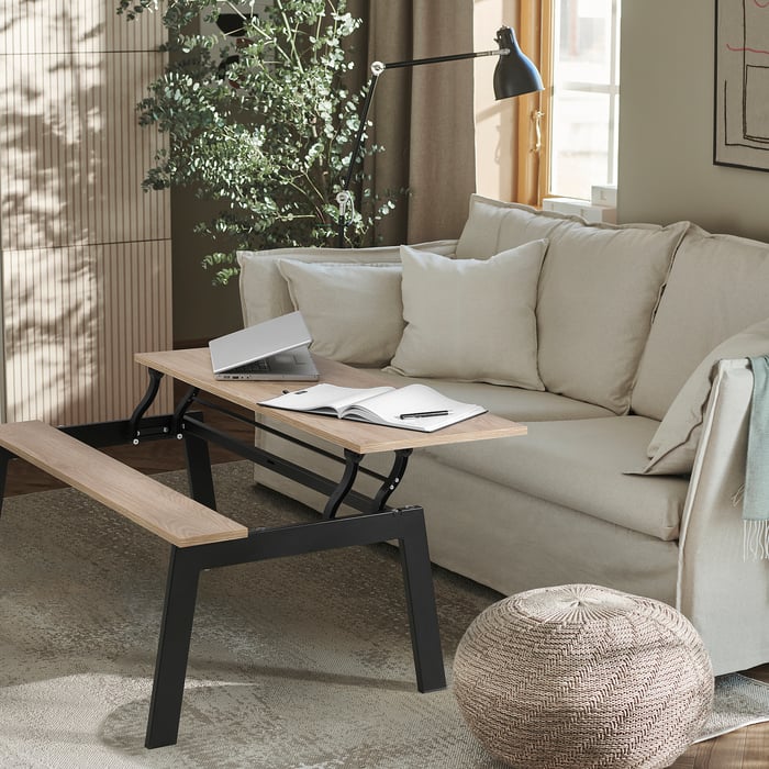 LJUNGSBRO coffee table, adjustable black/oak effect, 104x70 cm IKEA