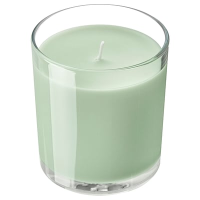 LOTSFÅGEL Scented candle in glass, Apple light green, 40 hr
