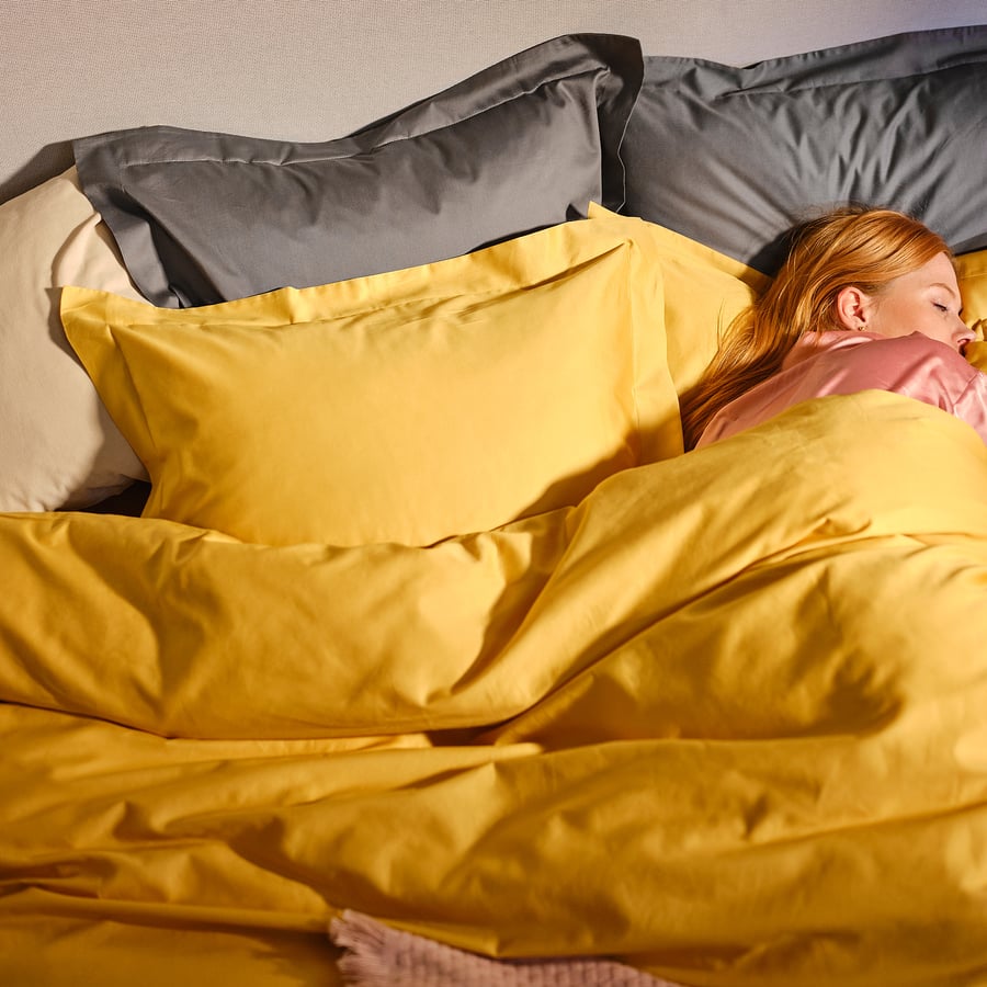 LUKTJASMIN duvet cover and 2 pillowcases, yellow, 240x220/50x80 cm IKEA