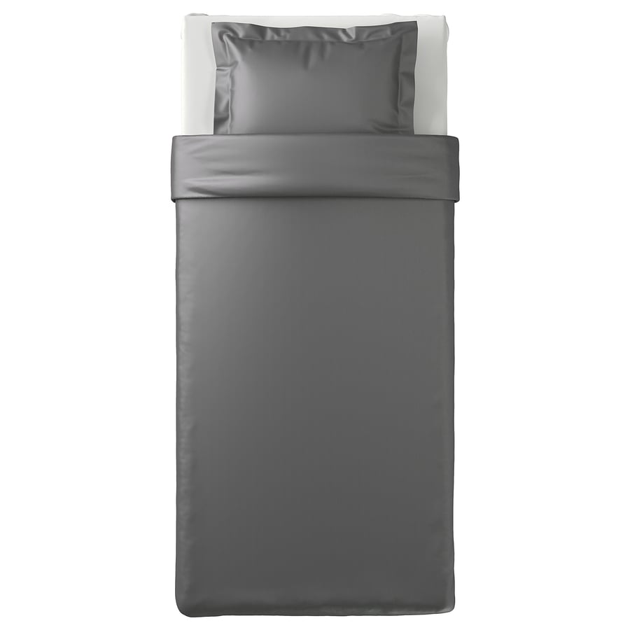 LUKTJASMIN Dark Grey Quilt Cover and Pillowcase, 150x200/50x80 cm IKEA